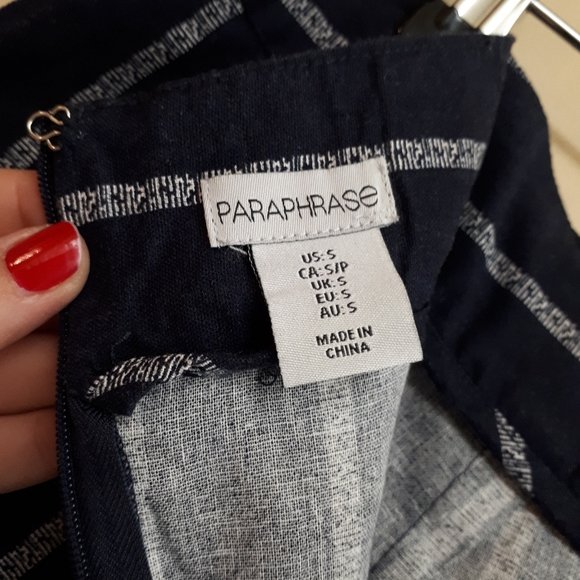 PARAPHRASE Pencil Skirt with Belt in Navy Blue Pinstripe - Picture 9 of 10